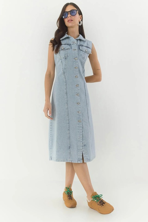 Rochie midi, Bianco Lucci, denim, mulata, albastru, guler camasa, M INTL