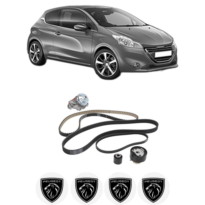 Set Kit de distributie curea intinzator pompa de apa PEUGEOT 208 I (CA_, CC_) 1.2 PureTech 822018-2019, KW 61 CP 82 CMC 1199, Auto, HEPU, 4x Stickere auto cu PEUGEOT