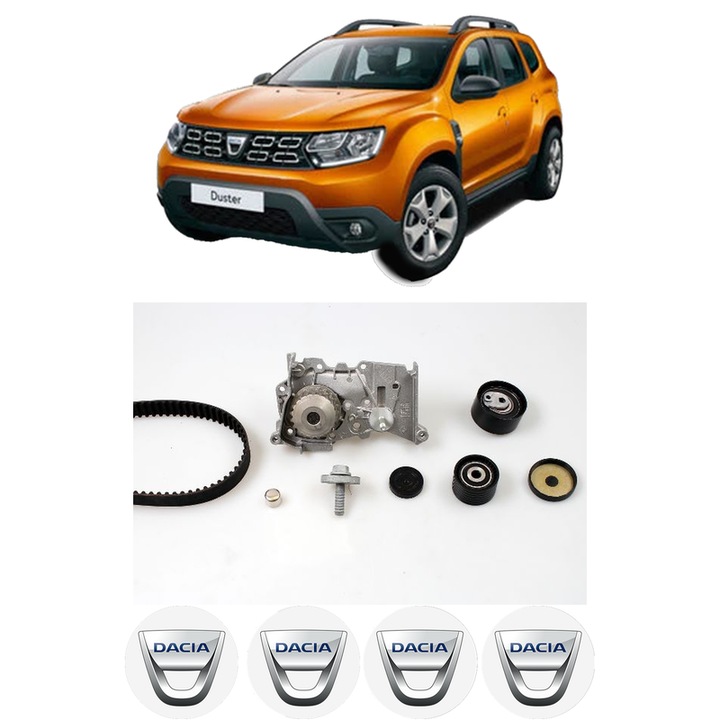 Set Kit de distributie curea intinzator pompa de apa DACIA DUSTER SUV Van 1.6 16V 4x42011, KW 77 CP 105 CMC 1598, Auto, HEPU, 4x Stickere auto cu DACIA