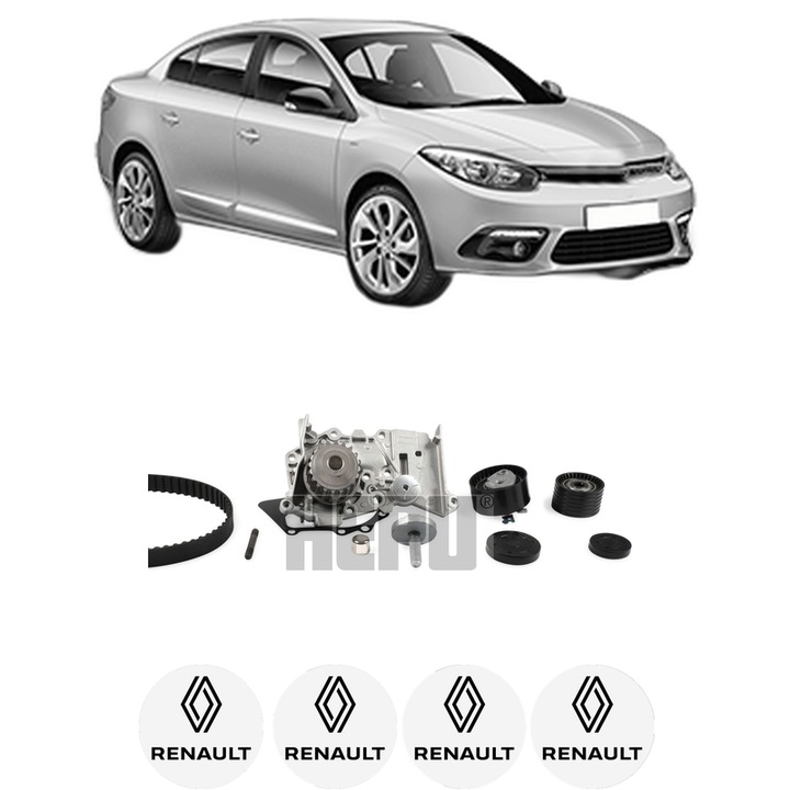 Vezérműszíj szett feszítővel és vízpumpával RENAULT FLUENCE (L3_) 1.6 16V (L301, L30F, L30P, L30R) 2010, KW 81 LE 110 CMC 1598, Autó, HEPU, 4x RENAULT autós matrica