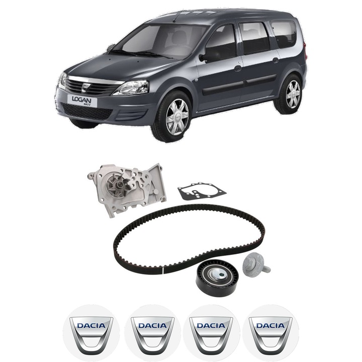 Set Kit de distributie curea intinzator pompa de apa DACIA LOGAN MCV (KS_) 1.6 MPI 852010, KW 62 CP 84 CMC 1598, Auto, INA, 4x Stickere auto cu DACIA