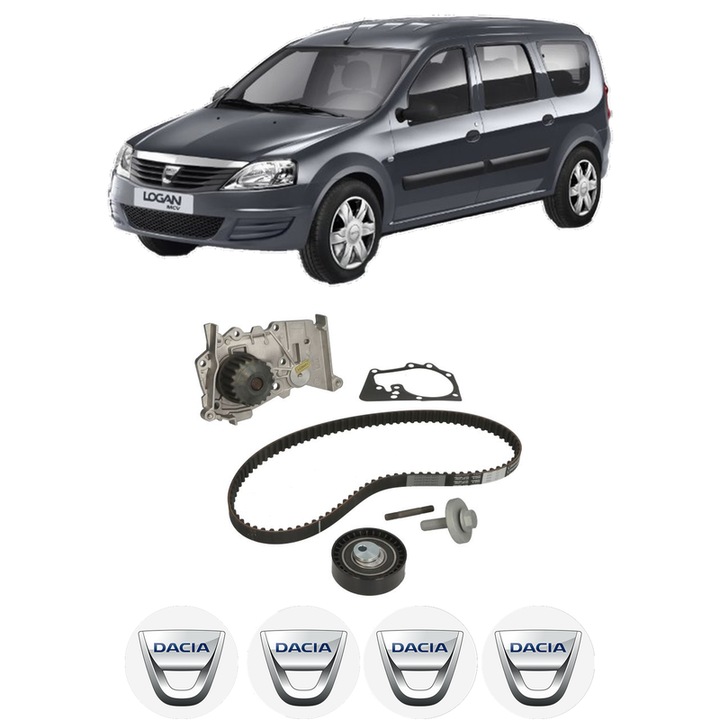 Set Kit de distributie curea intinzator pompa de apa DACIA LOGAN MCV (KS_) 1.6 MPI 852010, KW 62 CP 84 CMC 1598, Auto, HEPU, 4x Stickere auto cu DACIA