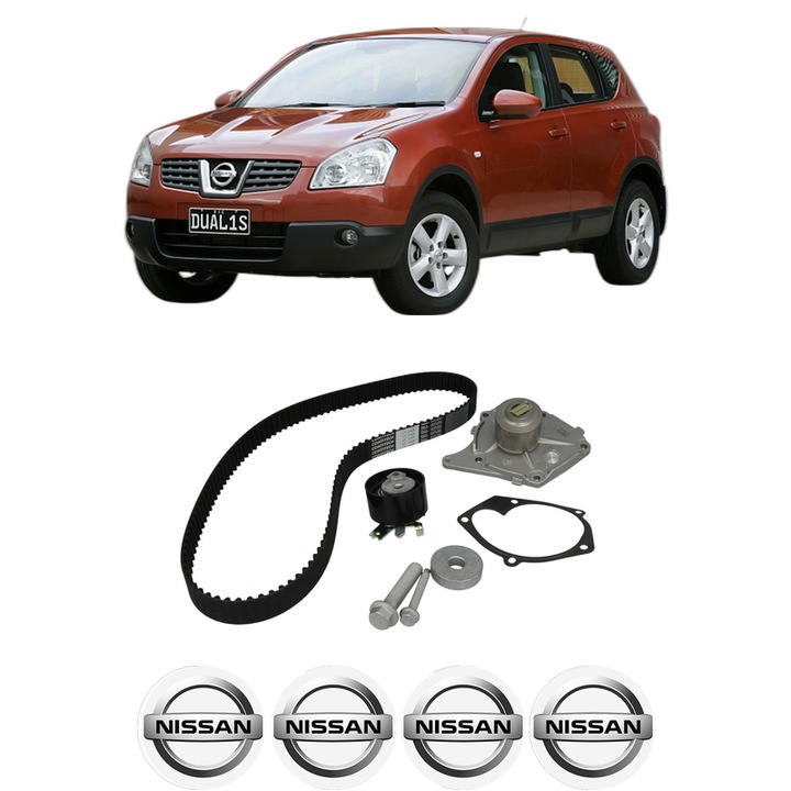 Set Kit de distributie curea intinzator pompa de apa NISSAN QASHQAI I (J10, NJ10) 1.5 dCi2006-2013, KW 78 CP 106 CMC 1461, Auto, HEPU, 4x Stickere auto cu NISSAN