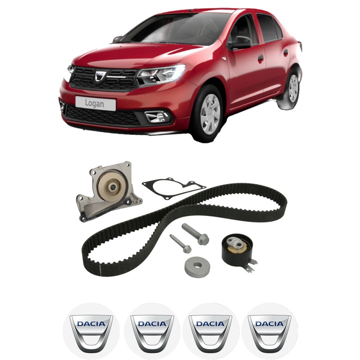 Set Kit de distributie curea intinzator pompa de apa DACIA LOGAN II 1.5 dCi / Blue dCi 752012, KW 55 CP 75 CMC 1461, Auto, INA, 4x Stickere auto cu DACIA