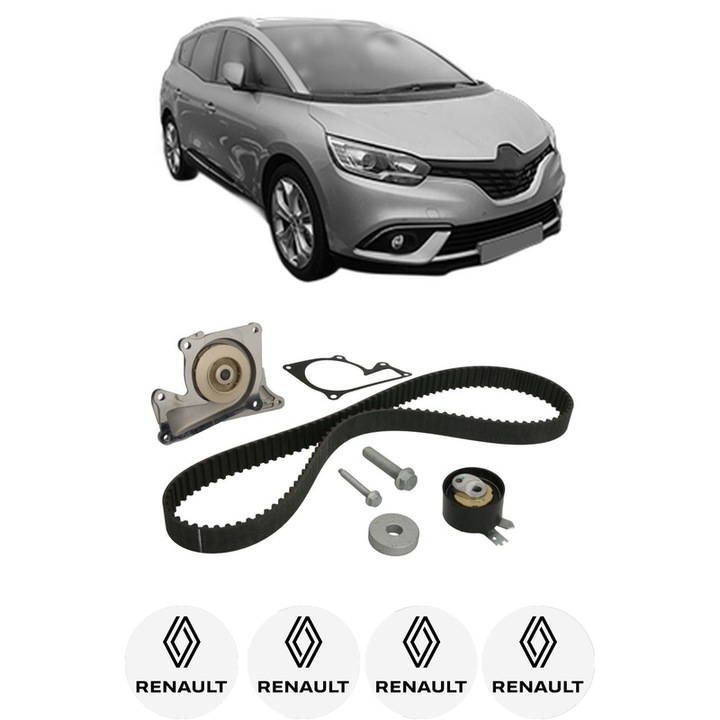 Set Kit de distributie curea intinzator pompa de apa RENAULT GRAND SCENIC IV (R9_) 1.5 dCi 110 (R9A3)2016-2023, KW 81 CP 110 CMC 1461, Auto, INA, 4x Stickere auto cu RENAULT