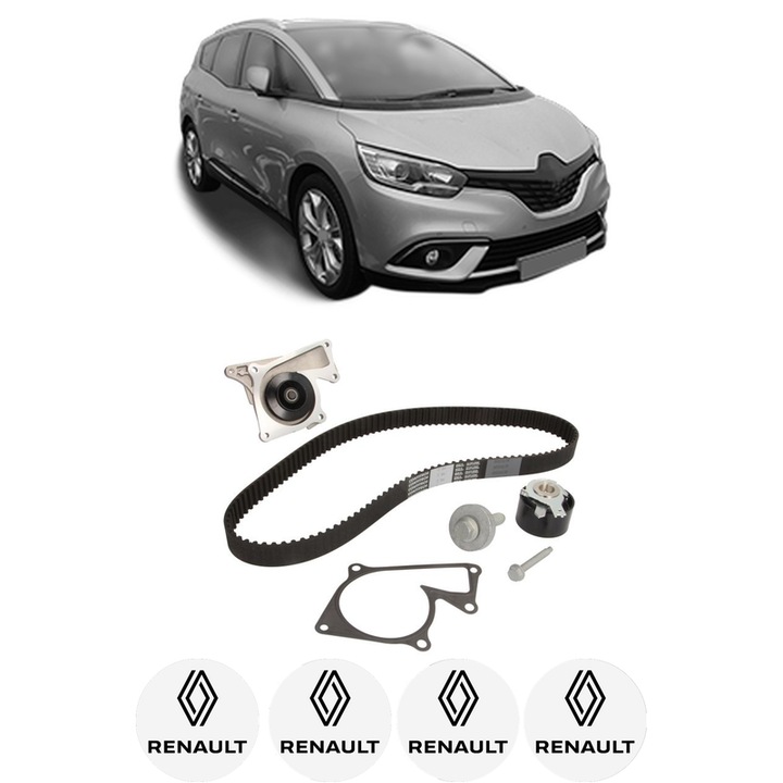 Set Kit de distributie curea intinzator pompa de apa RENAULT SCENIC IV (J9_) 1.5 dCi 952016-2022, KW 70 CP 95 CMC 1461, Auto, HEPU, 4x Stickere auto cu RENAULT