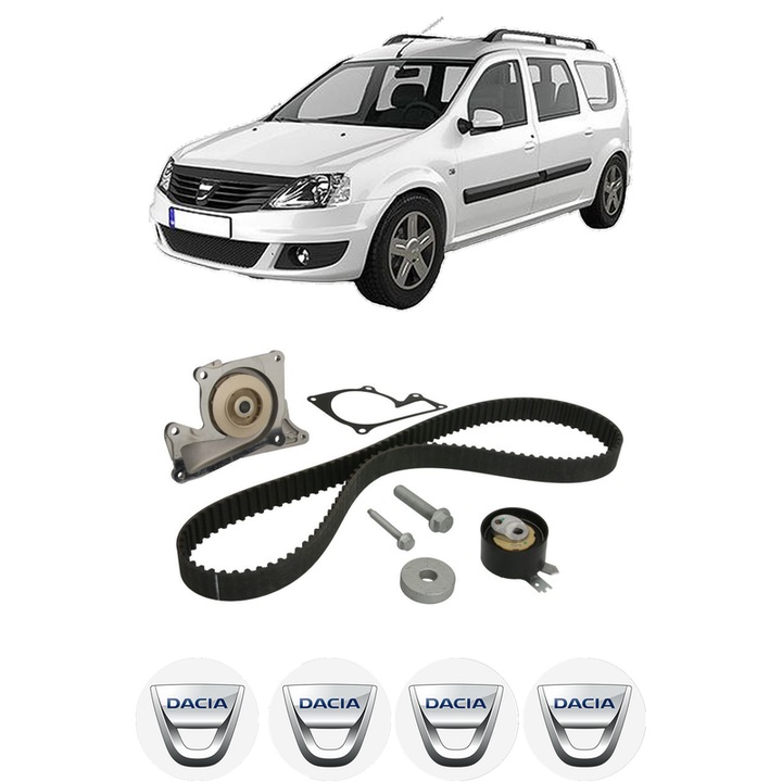 Set Kit de distributie curea intinzator pompa de apa DACIA LOGAN MCV II 1.5 dCi2013, KW 66 CP 90 CMC 1461, Auto, INA, 4x Stickere auto cu DACIA