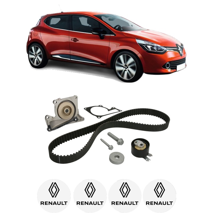 Set Kit de distributie curea intinzator pompa de apa RENAULT CLIO IV Grandtour (KH_) 1.5 dCi 90 (KHN3, KHN4)2012-2021, KW 66 CP 90 CMC 1461, Auto, INA, 4x Stickere auto cu RENAULT