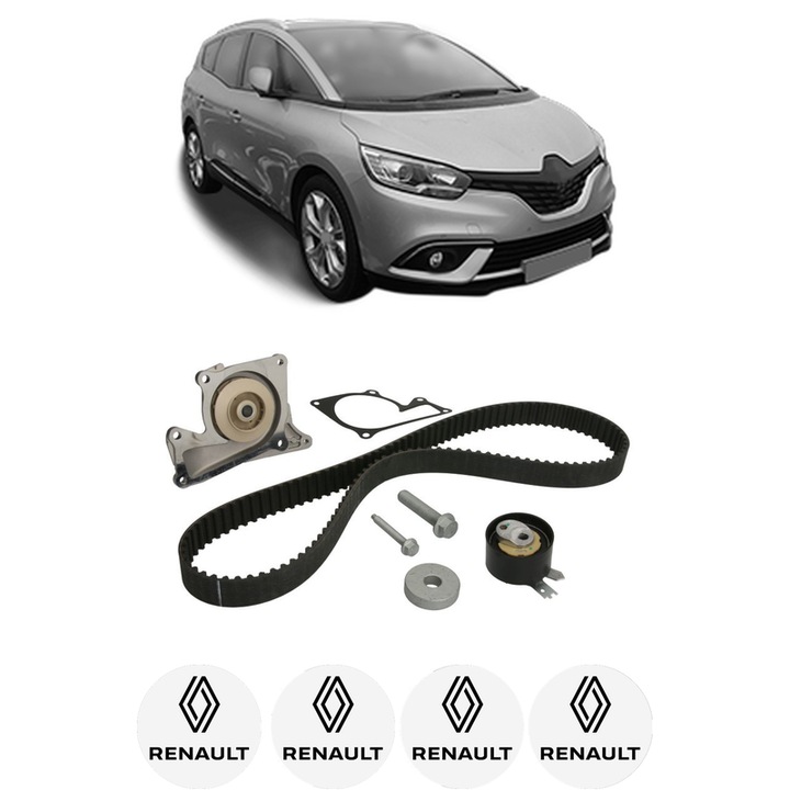 Set Kit de distributie curea intinzator pompa de apa RENAULT SCENIC IV (J9_) 1.5 dCi 952016-2022, KW 70 CP 95 CMC 1461, Auto, INA, 4x Stickere auto cu RENAULT