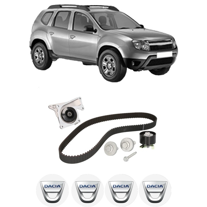 Set Kit de distributie curea intinzator pompa de apa DACIA DUSTER (HS_) 1.5 dCi 4x42010-2018, KW 66 CP 90 CMC 1461, Auto, HEPU, 4x Stickere auto cu DACIA