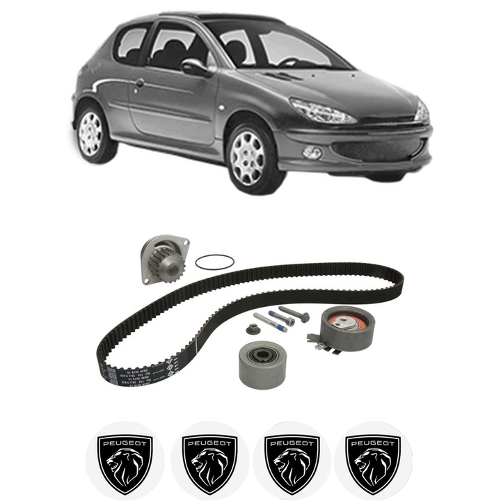 Set Kit de distributie curea intinzator pompa de apa PEUGEOT 206 Hatchback (2A/C) 1.6 16V2000-2009, KW 80 CP 109 CMC 1587, Auto, INA, 4x Stickere auto cu PEUGEOT