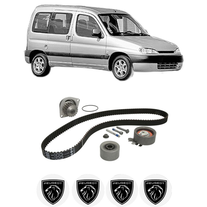 Set Kit de distributie curea intinzator pompa de apa PEUGEOT PARTNER MPV (5_, G_) 1.6 16V2001-2008, KW 80 CP 109 CMC 1587, Auto, INA, 4x Stickere auto cu PEUGEOT