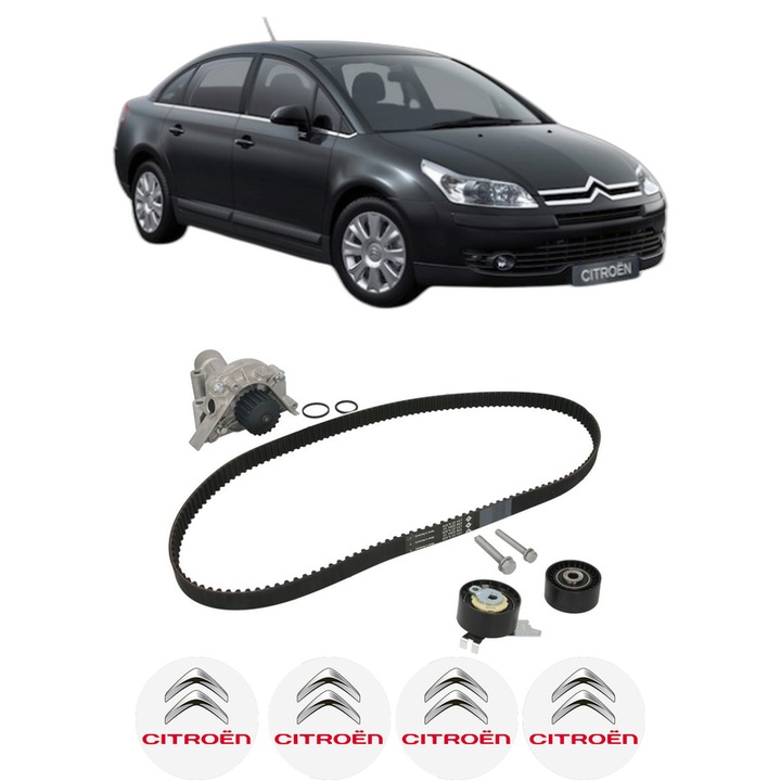 Set Kit de distributie curea intinzator pompa de apa CITROEN C4 I Saloon 2.0 16V2006-2011, KW 103 CP 140 CMC 1997, Auto, INA, 4x Stickere auto cu CITROEN