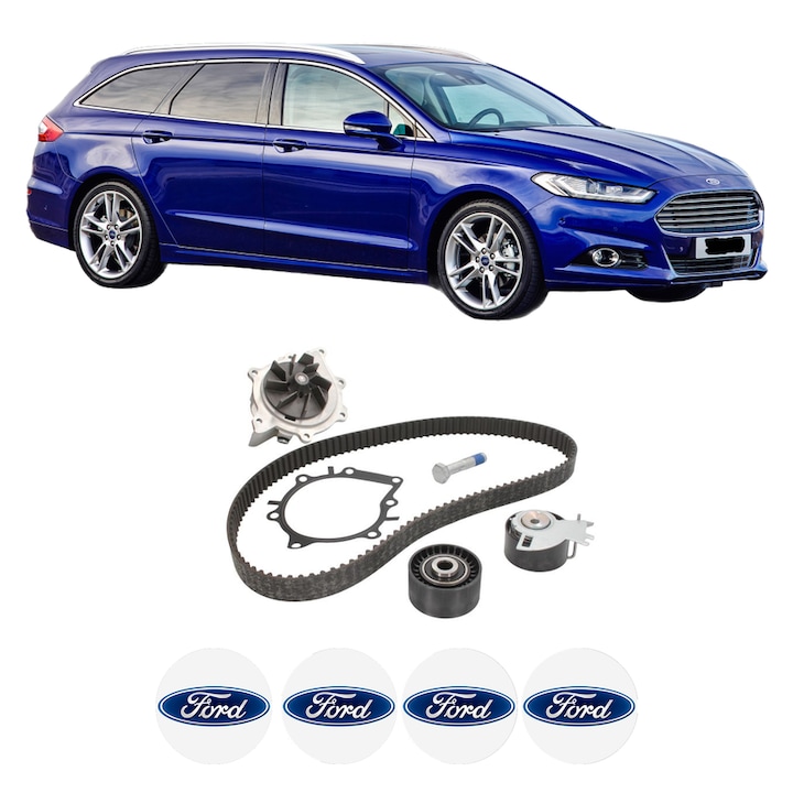 Set Kit de distributie curea intinzator pompa de apa FORD MONDEO V Turnier (CF) 2.0 TDCi Bi-Turbo2015, KW 154 CP 210 CMC 1998, Auto, INA, 4x Stickere auto cu FORD