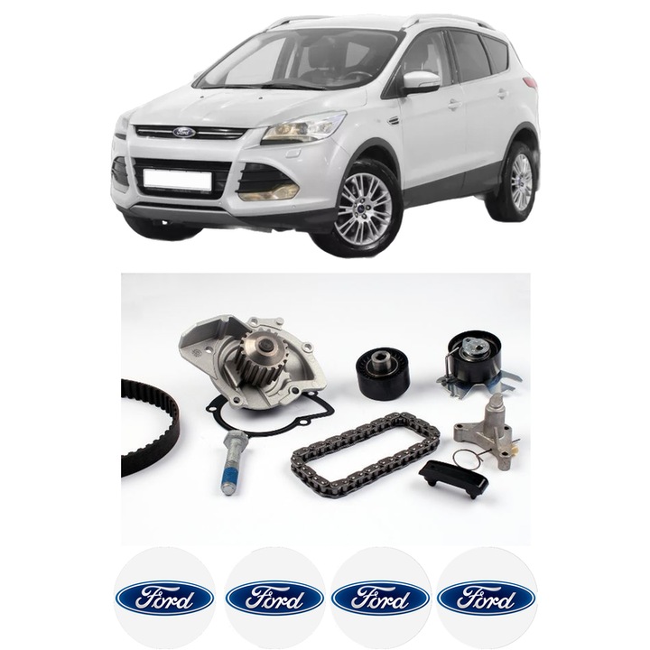 Set Kit de distributie curea intinzator pompa de apa FORD KUGA II (DM2) 2.0 TDCi2013-2019, KW 85 CP 115 CMC 1997, Auto, HEPU, 4x Stickere auto cu FORD