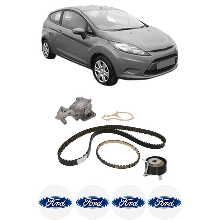 Set Kit de distributie curea intinzator pompa de apa FORD FIESTA VI (CB1, CCN) 1.02012-2017, KW 59 CP 80 CMC 998, Auto, HEPU, 4x Stickere auto cu FORD