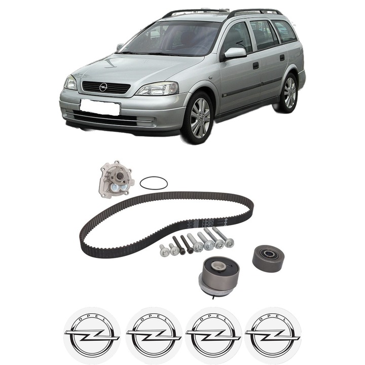 Set Kit de distributie curea intinzator pompa de apa OPEL ASTRA G CLASSIC Caravan (F35) 1.62006-2009, KW 76 CP 103 CMC 1598, Auto, INA, 4x Stickere auto cu OPEL