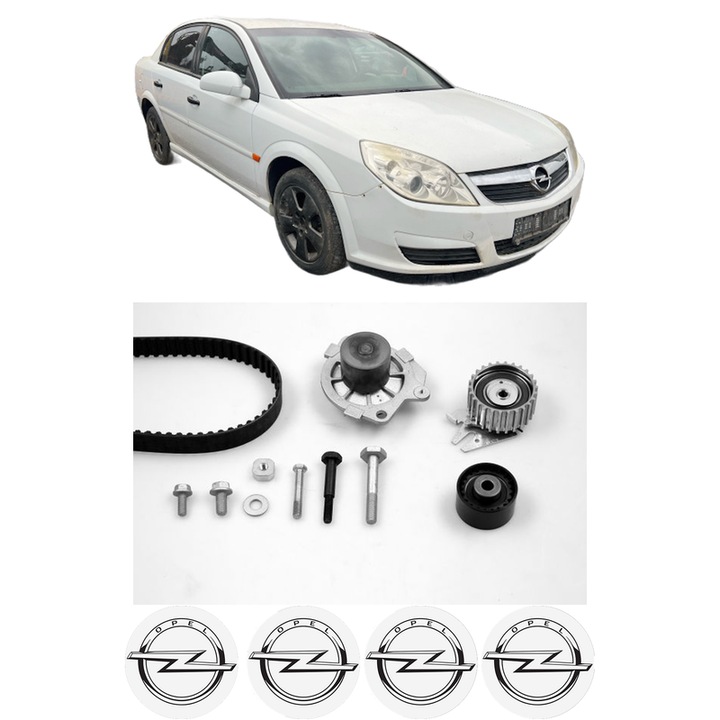 Set Kit de distributie curea intinzator pompa de apa OPEL VECTRA C (Z02) 1.9 CDTI (F69)2004-2009, KW 88 CP 120 CMC 1910, Auto, HEPU, 4x Stickere auto cu OPEL