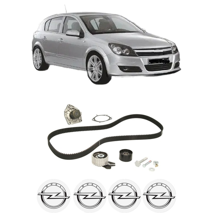 Set Kit de distributie curea intinzator pompa de apa OPEL ASTRA H (A04) 1.9 CDTI (L48)2004-2010, KW 110 CP 150 CMC 1910, Auto, INA, 4x Stickere auto cu OPEL
