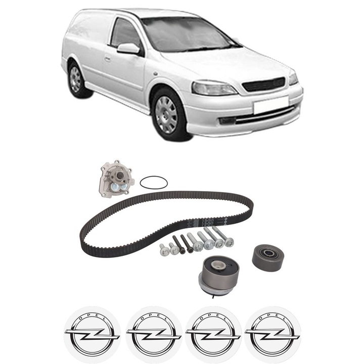Set Kit de distributie curea intinzator pompa de apa OPEL ASTRA G Estate Van (F70) 1.6 (F70)1998-2004, KW 74 CP 101 CMC 1598, Auto, INA, 4x Stickere auto cu OPEL