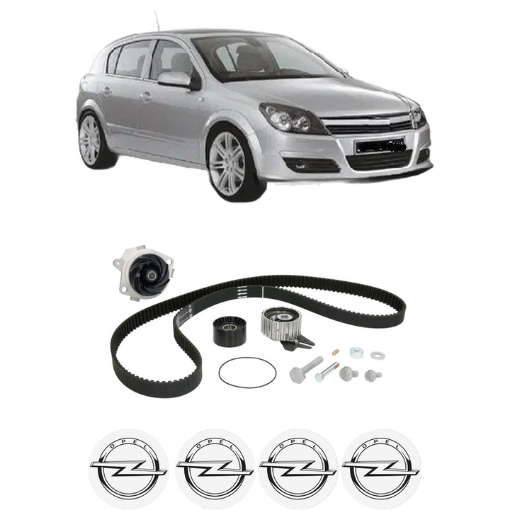 Set Kit de distributie curea intinzator pompa de apa OPEL ASTRA H (A04) 1.9 CDTI (L48)2004-2010, KW 88 CP 120 CMC 1910, Auto, INA, 4x Stickere auto cu OPEL