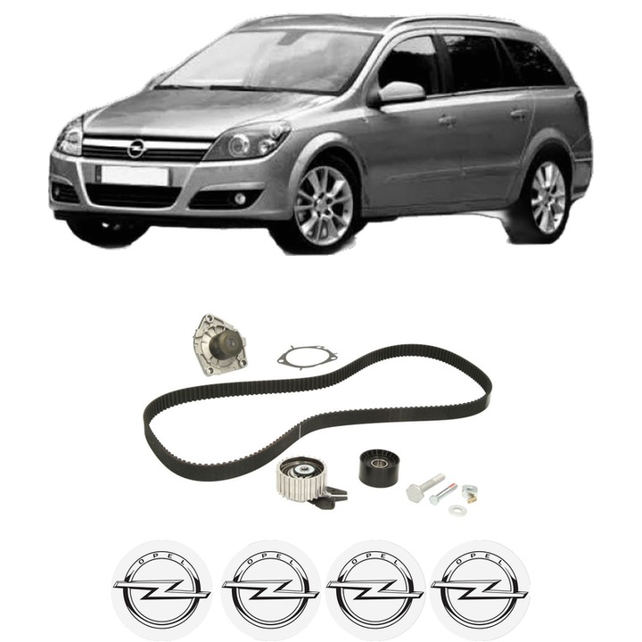 Set Kit de distributie curea intinzator pompa de apa OPEL ASTRA H Estate (A04) 1.9 CDTI 16V (L35)2004-2010, KW 88 CP 120 CMC 1910, Auto, INA, 4x Stickere auto cu OPEL