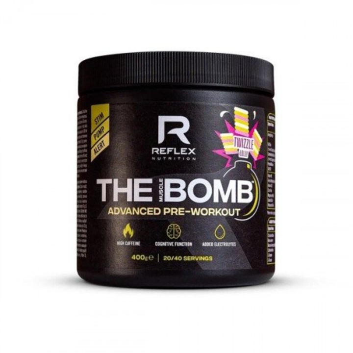 Bomba musculara Reflex Nutrition 400g, aroma Twizzle Lolly, 350mg cofeina, 9g citrulina