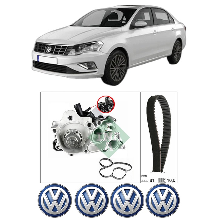 Set Kit de distributie curea pompa de apa Volkswagen JETTA IV (162, 163, AV3, AV2) 1.2 TSI 16V2014-2017, KW 77 CP 105 CMC 1197, Auto, INA, 4x Stickere auto cu Volkswagen