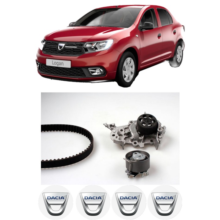 Set Kit de distributie curea intinzator pompa de apa DACIA LOGAN II 1.2 din 2015, KW 54 CP 73 CMC 1149, Auto, HEPU, 4x Stickere auto cu DACIA