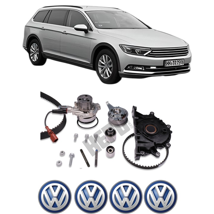 Set Kit de distributie curea intinzator pompa de apa Volkswagen PASSAT ALLTRACK B8 Variant (3G5, CB5) 2.0 TDI 4motion2015-2024, KW 140 CP 190 CMC 1968, Auto, HEPU, 4x Stickere auto cu Volkswagen