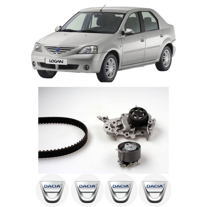 Set Kit de distributie curea intinzator pompa de apa DACIA LOGAN (LS_) 1.0 Hi-Flex (LS0R, LS1G)2011-2012, KW 56 CP 76 CMC 999, Auto, HEPU, 4x Stickere auto cu DACIA