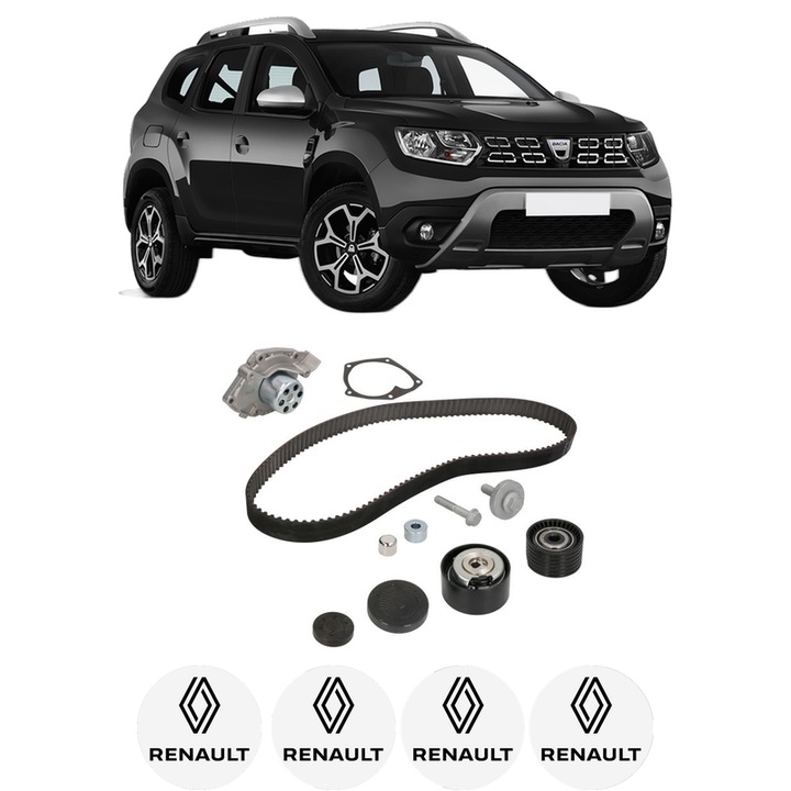 Set Kit de distributie curea intinzator pompa de apa RENAULT DUSTER (HM_) 2.0 4x4 (HMMS)2021, KW 105 CP 143 CMC 1998, Auto, INA, 4x Stickere auto cu RENAULT