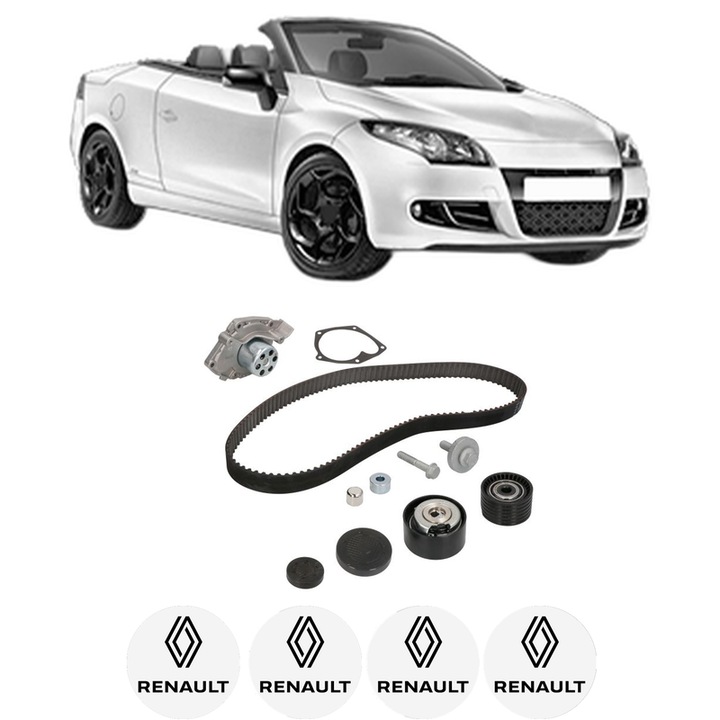 Set Kit de distributie curea intinzator pompa de apa RENAULT MEGANE CC (EZ0/1_) 2.0 TCe (EZ1T)2010-2015, KW 132 CP 180 CMC 1998, Auto, INA, 4x Stickere auto cu RENAULT