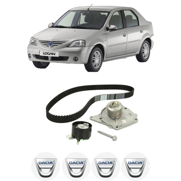 Set Kit de distributie curea intinzator pompa de apa DACIA LOGAN (LS_) 1.5 dCi (LS0K)2006-2012, KW 50 CP 68 CMC 1461, Auto, HEPU, 4x Stickere auto cu DACIA