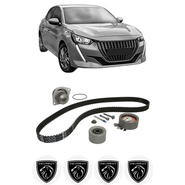 Set Kit de distributie curea intinzator pompa de apa PEUGEOT 208 II (UB_, UP_, UW_, UJ_) 1.6 VTi 115 (UWNFPW, UWNFJW)2019, KW 85 CP 116 CMC 1587, Auto, INA, 4x Stickere auto cu PEUGEOT