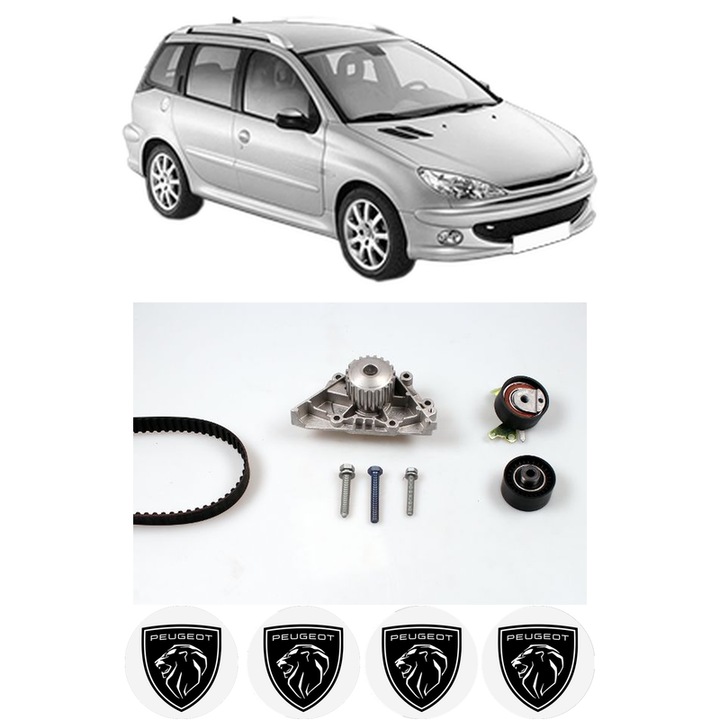 Set Kit de distributie curea intinzator pompa de apa PEUGEOT 206 SW (2E/K) 2.0 16V2002-2007, KW 100 CP 136 CMC 1997, Auto, HEPU, 4x Stickere auto cu PEUGEOT
