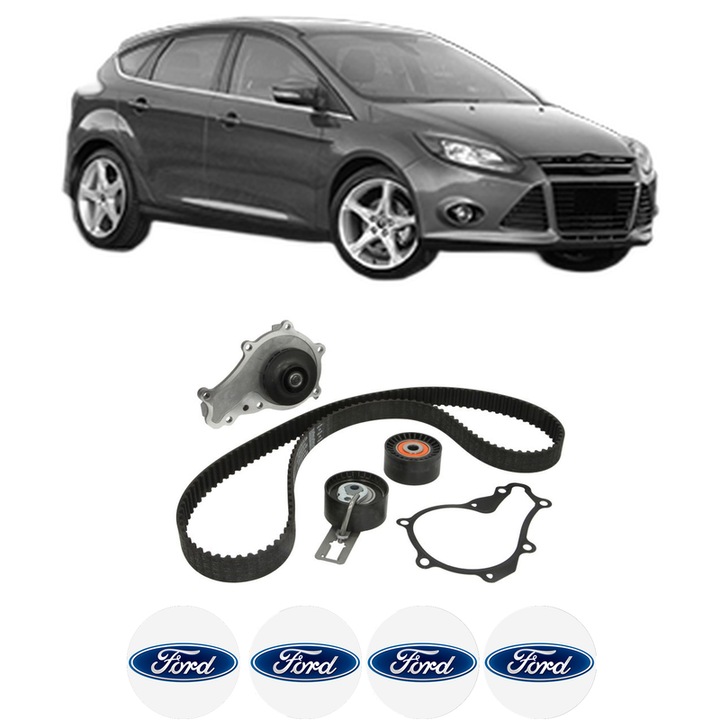 Set Kit de distributie curea intinzator pompa de apa FORD FOCUS III 1.6 TDCi2010-2017, KW 85 CP 115 CMC 1560, Auto, INA, 4x Stickere auto cu FORD