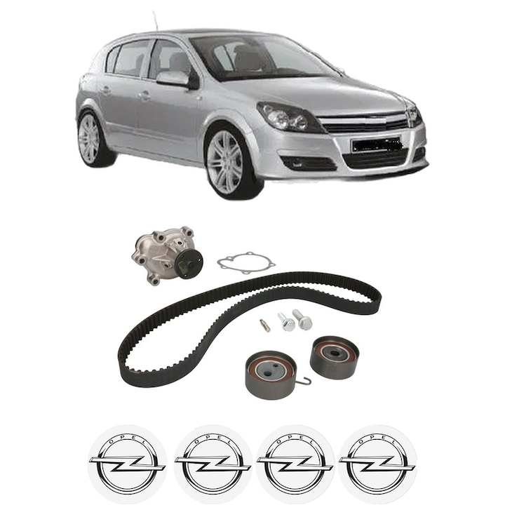 Set Kit de distributie curea intinzator pompa de apa OPEL ASTRA H (A04) 1.7 CDTI (L48)2004-2010, KW 59 CP 80 CMC 1686, Auto, HEPU, 4x Stickere auto cu OPEL