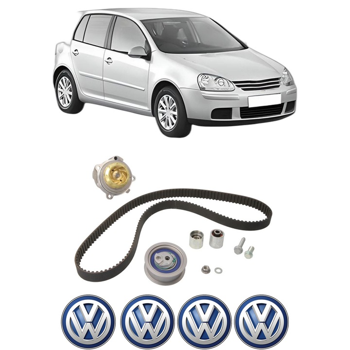 Set Kit de distributie curea intinzator pompa de apa Volkswagen GOLF V (1K1) 2.0 FSI din 2004-2008, KW 110 CP 150 CMC 1984, Auto, HEPU, 4x Stickere auto cu Volkswagen