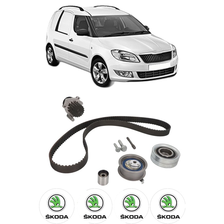 Set Kit de distributie curea intinzator pompa de apa SKODA FABIA I Praktik (6Y5) 1.9 SDI din 2001-2007, KW 47 CP 64 CMC 1896, Auto, INA, 4x Stickere auto cu SKODA