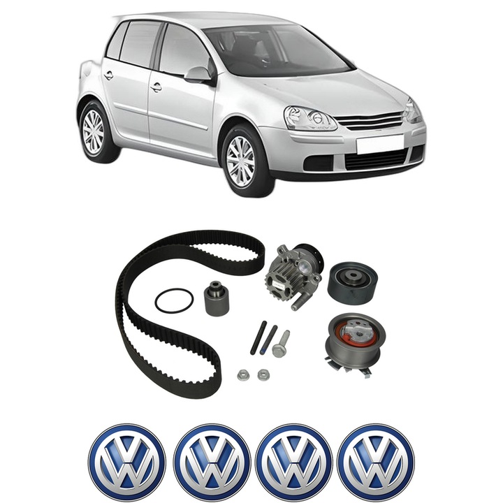 Set Kit de distributie curea intinzator pompa de apa Volkswagen GOLF V (1K1) 2.0 TDI din 2003-2008, KW 100 CP 136 CMC 1968, Auto, HEPU, 4x Stickere auto cu Volkswagen