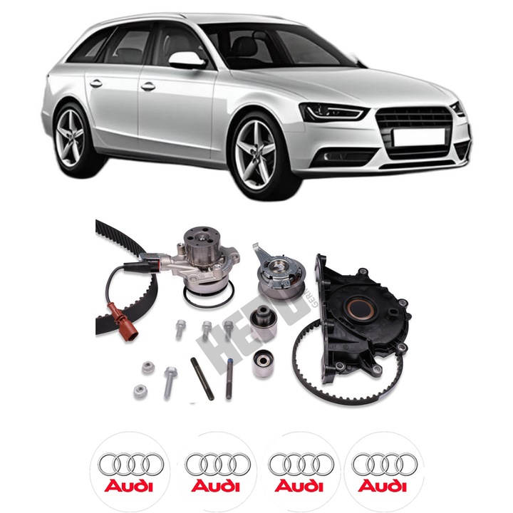 Set Kit de distributie curea intinzator pompa de apa AUDI A4 B8 Avant (8K5) 2.0 TDI quattro2013-2015, KW 140 CP 190 CMC 1968, Auto, HEPU, 4x Stickere auto cu AUDI