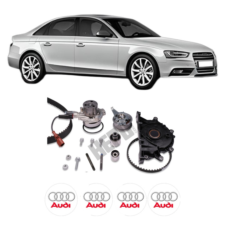 Set Kit de distributie curea intinzator pompa de apa AUDI A4 B8 (8K2) 2.0 TDI quattro2013-2015, KW 140 CP 190 CMC 1968, Auto, HEPU, 4x Stickere auto cu AUDI