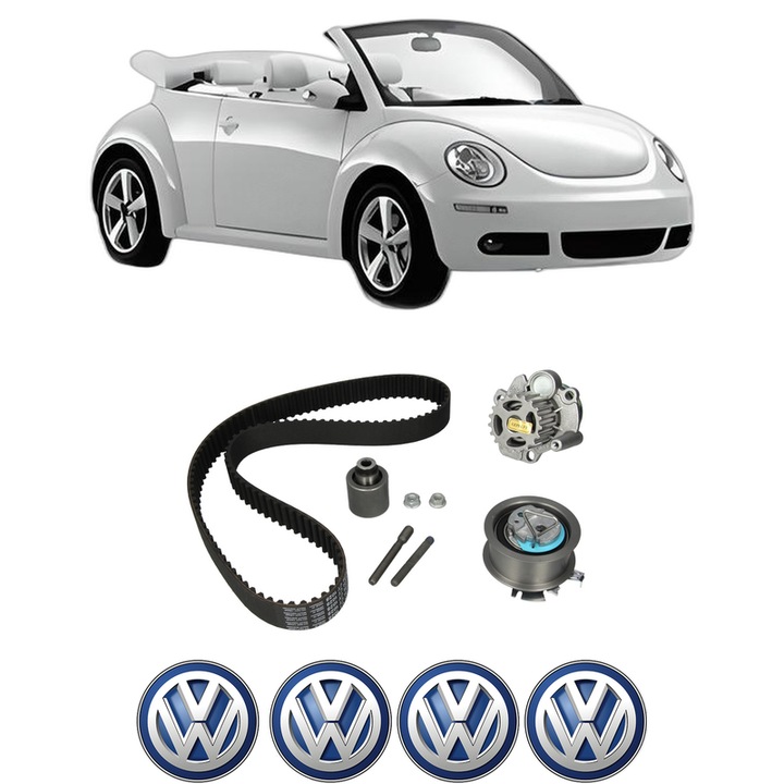 Set Kit de distributie curea intinzator pompa de apa Volkswagen NEW BEETLE Convertible (1Y7) 1.9 TDI din 2003-2005, KW 74 CP 100 CMC 1896, Auto, HEPU, 4x Stickere auto cu Volkswagen
