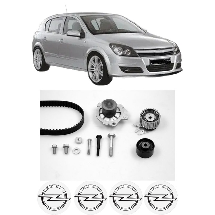 Set Kit de distributie curea intinzator pompa de apa OPEL ASTRA H (A04) 1.9 CDTI (L48)2004-2010, KW 88 CP 120 CMC 1910, Auto, HEPU, 4x Stickere auto cu OPEL