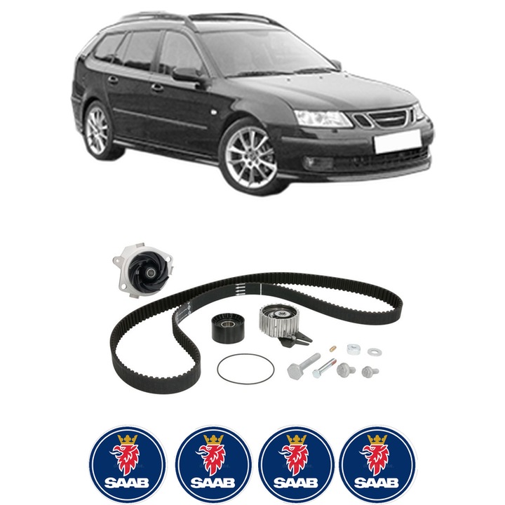 Set Kit de distributie curea intinzator pompa de apa SAAB 9-3 Estate (E50) 1.9 TiD2005-2015, KW 88 CP 120 CMC 1910, Auto, INA, 4x Stickere auto cu SAAB