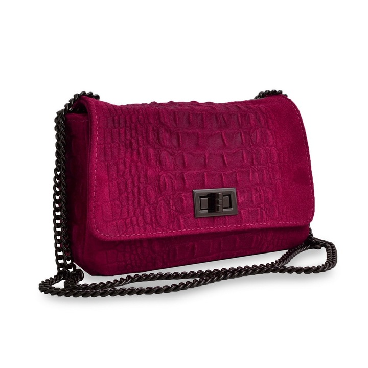 Geanta casual Zinnia, de dama, piele naturala, medie, Roz fucsia, Medie