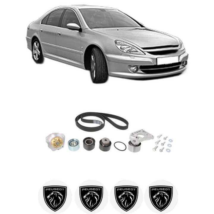 Set Kit de distributie curea intinzator pompa de apa PEUGEOT 607 (9D, 9U) 3.0 V6 24V2004-2011, KW 155 CP 211 CMC 2946, Auto, HEPU, 4x Stickere auto cu PEUGEOT