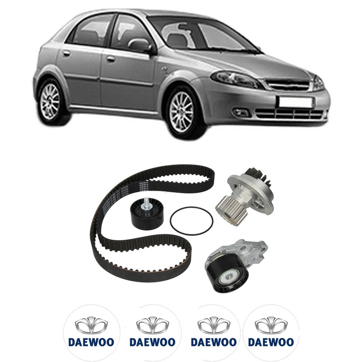 Set Kit de distributie curea intinzator pompa de apa DAEWOO LACETTI Hatchback (KLAN) 1.42004, KW 70 CP 95 CMC 1399, Auto, HEPU, 4x Stickere auto cu DAEWOO