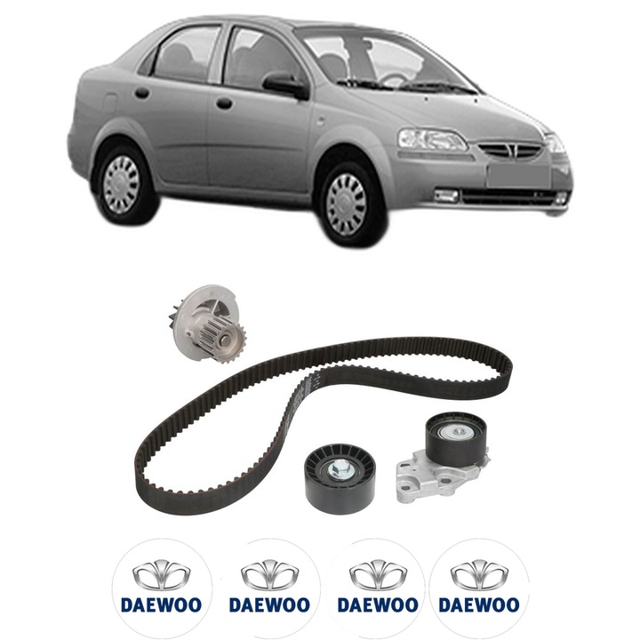 Set Kit de distributie curea intinzator pompa de apa DAEWOO KALOS Saloon (KLAS) 1.42003-2004, KW 69 CP 94 CMC 1399, Auto, INA, 4x Stickere auto cu DAEWOO